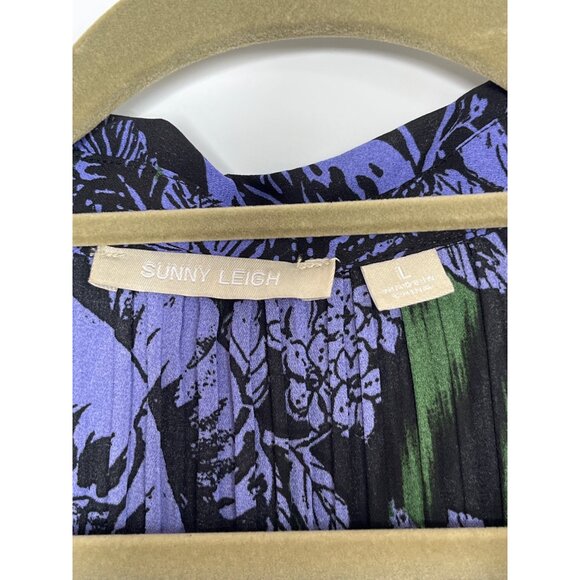 Sunny Leigh Purple Green Black Button Front Collared Floral Tunic Blouse Large - Picture 6 of 10